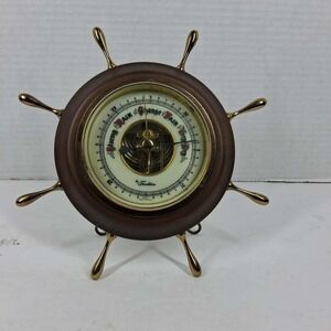 Vintage West Germany Barometer Sears Ship Wheel Wood Brass No 4 6604